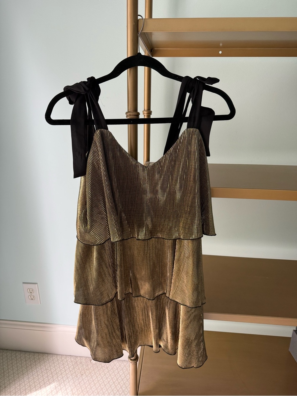 Show Me Your MuMu Gold Tiered Ruffle Mini with Black Tie Straps